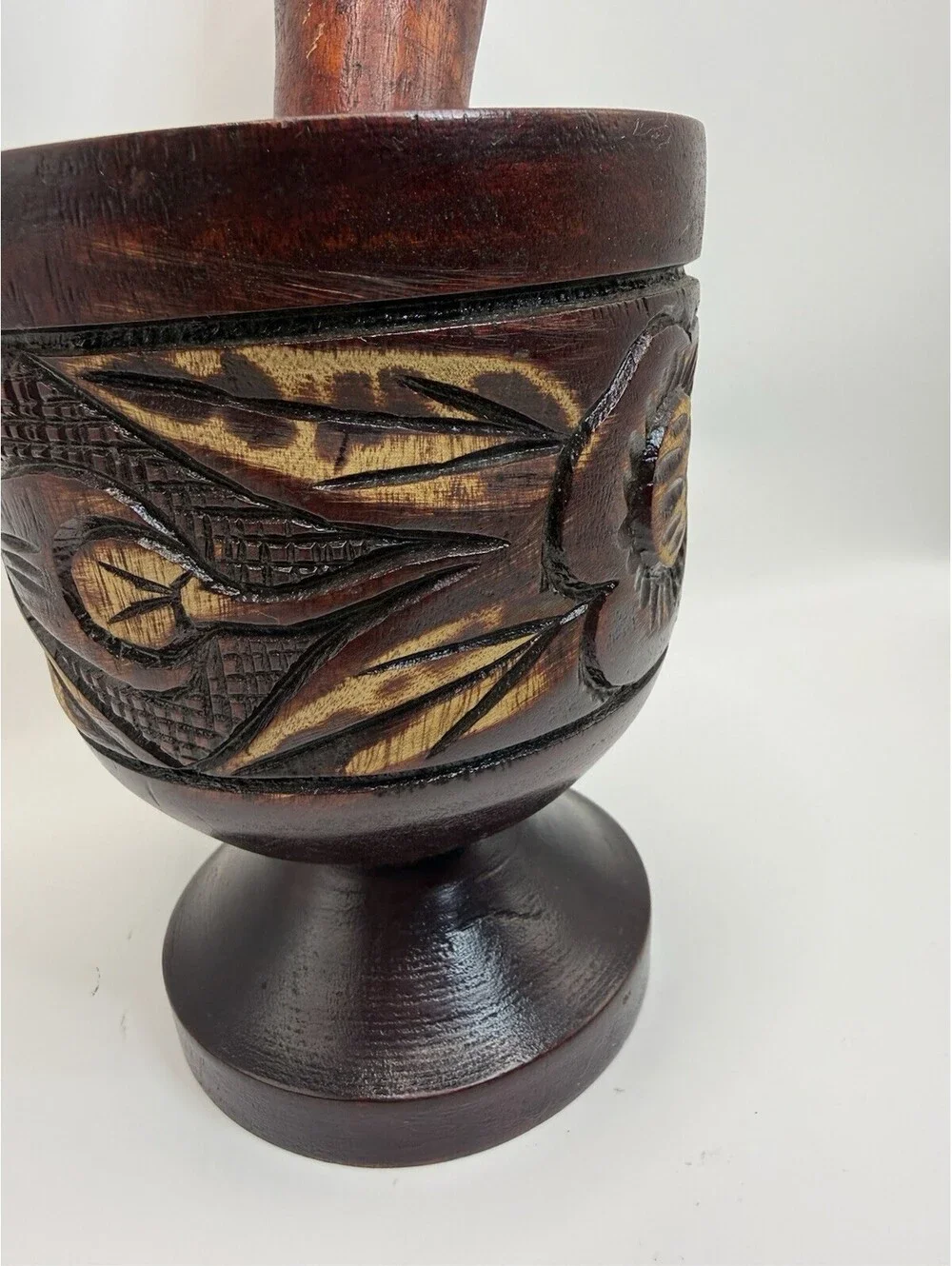 VINTAGE Hand Carved Wooden Mortar & Pestle Spices Herbs Grinder 6.5”